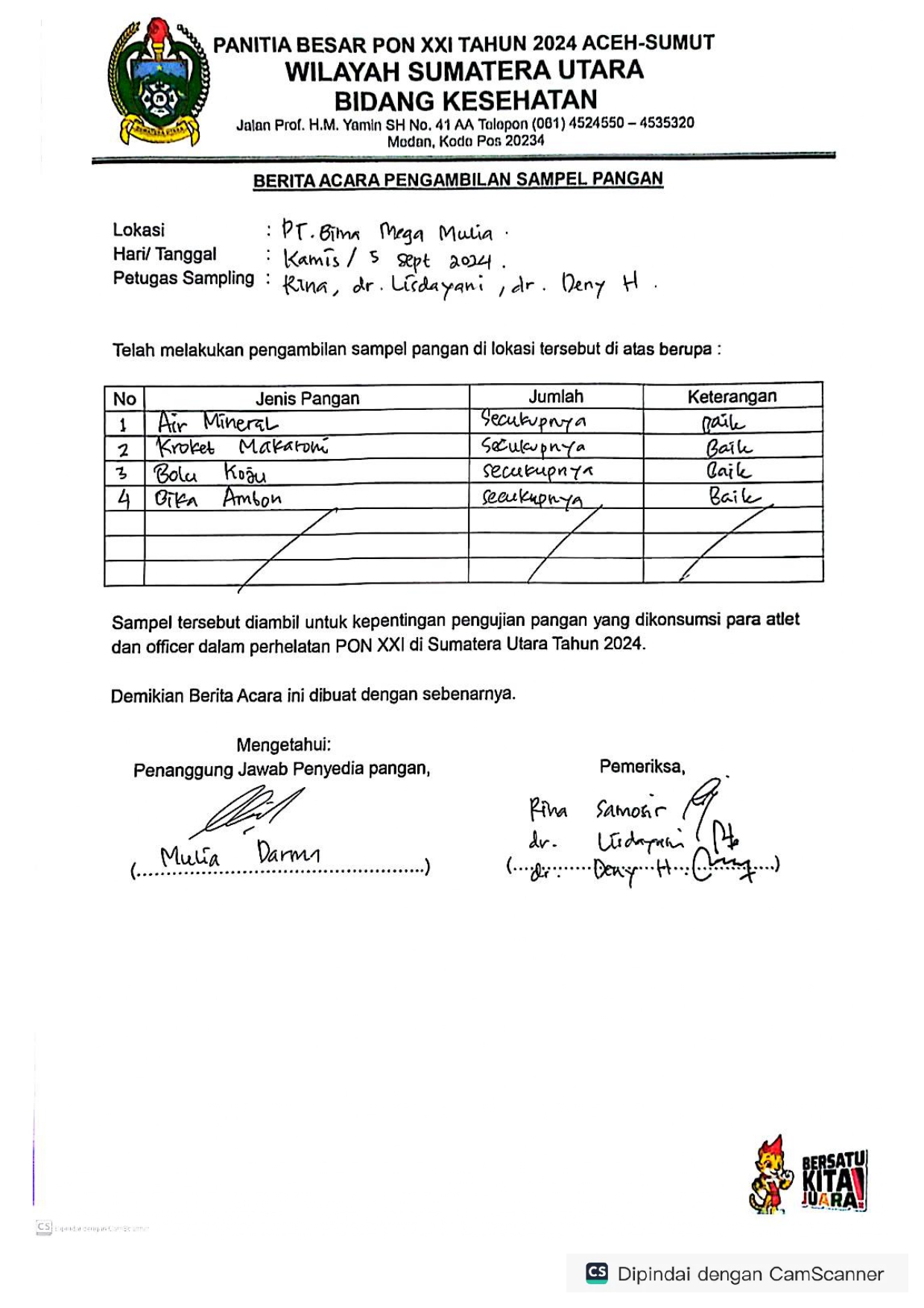 Pengambilan Sample Pangan PON 2024